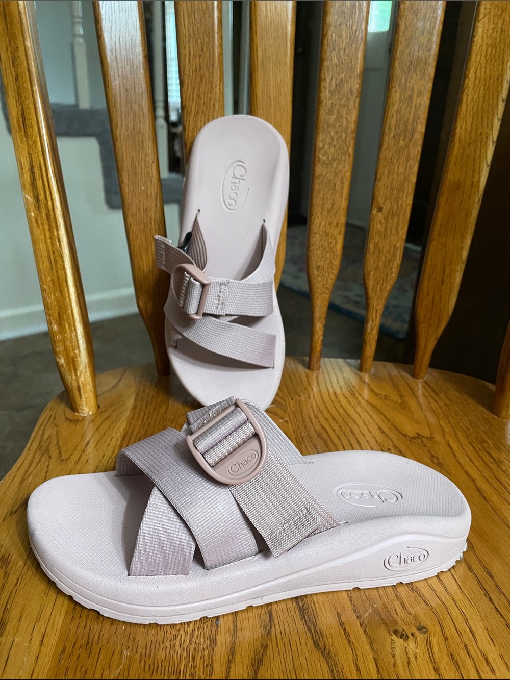 Chaco cushz slide women’s 7 rose quartz light pink slip on ergonomic sandals euc